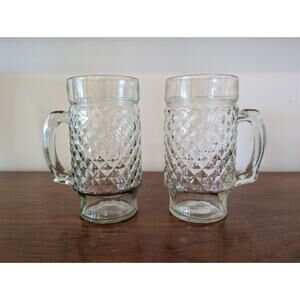Vintage Anchor Hocking Quilted Diamond Pattern Beer Mugs Set of 2